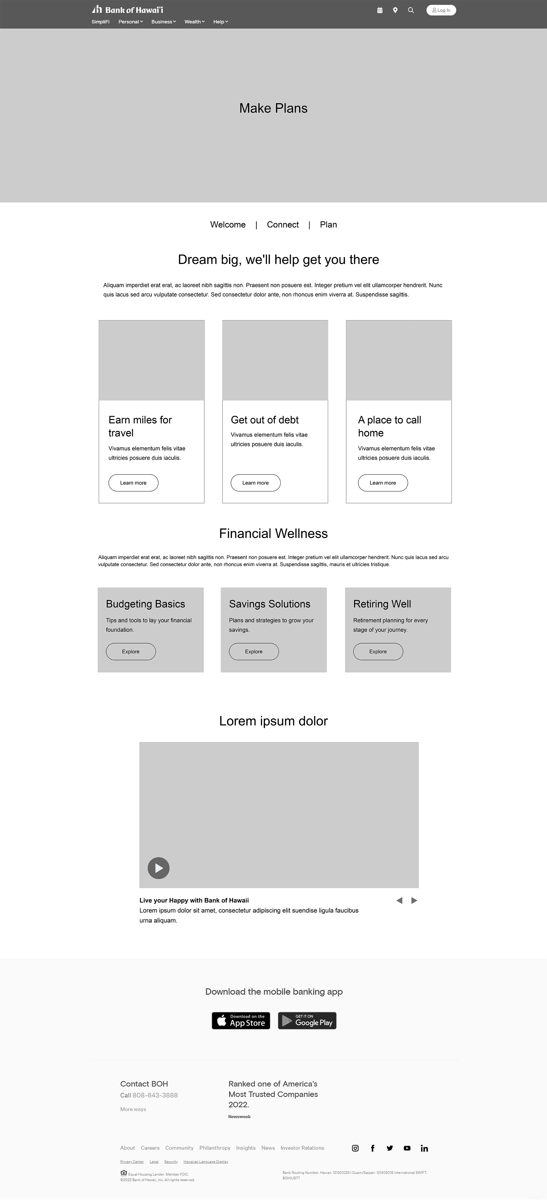 plan page wireframes